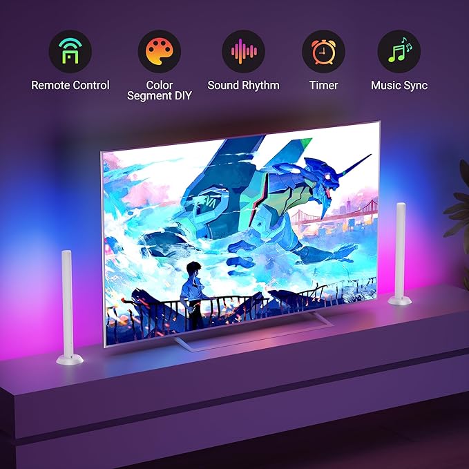 TJOY Smart Wi-Fi Light Bars, Work with Alexa &Google Assistant, Gaming Desk Lights with Music Sync&Scene Modes, RGB TV Light Bar, Ambient Lighting for Game, Atmosphere Decoration(2.4Ghz WiFi only)