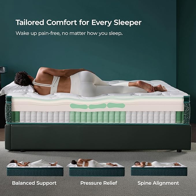 14 Inch Queen Hybrid Mattress – Medium Firm, Cooling Gel Memory Foam & Zoned Pocket Coils – Supportive Comfort, Motion Isolation & Pressure Relief