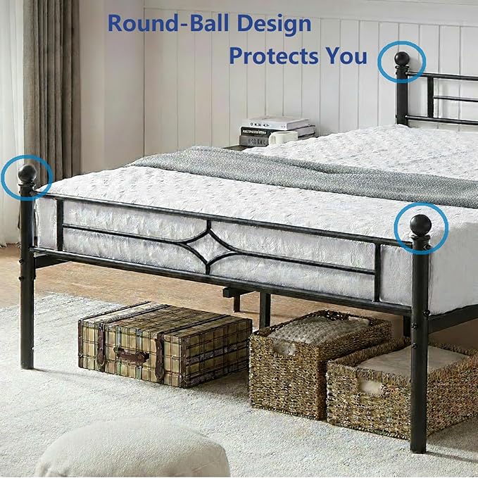 Metal Bed Frame Queen Size - 14 Inch Platform Bed Frame with Headboard/Heavy Duty Sturdy Mattress Foundation/No Box Spring Needed/Easy Assembly, Black, Queen