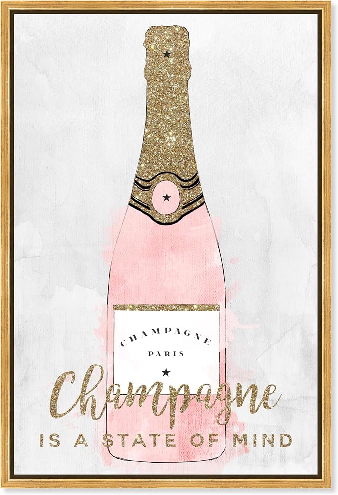 The Oliver Gal Artist Co. Drinks and Spirits Wall Art Framed Canvas Prints 'Champagne Mind Glitter' Champagne