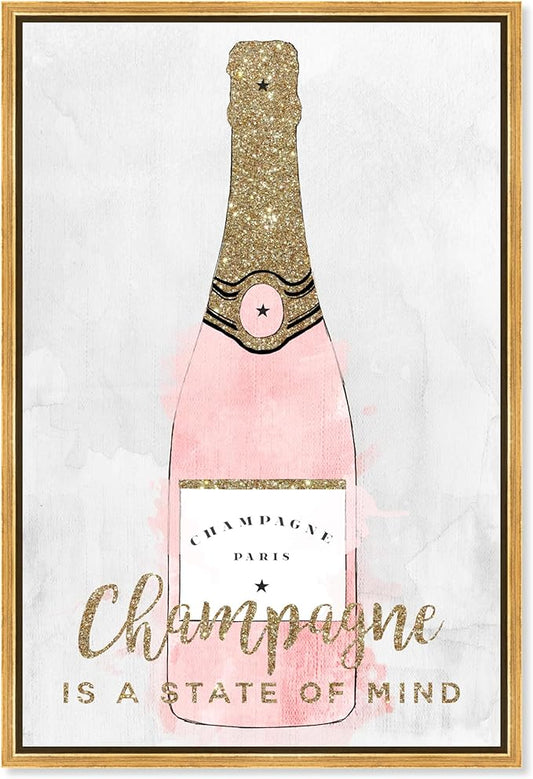 The Oliver Gal Artist Co. Drinks and Spirits Wall Art Framed Canvas Prints 'Champagne Mind Glitter' Champagne