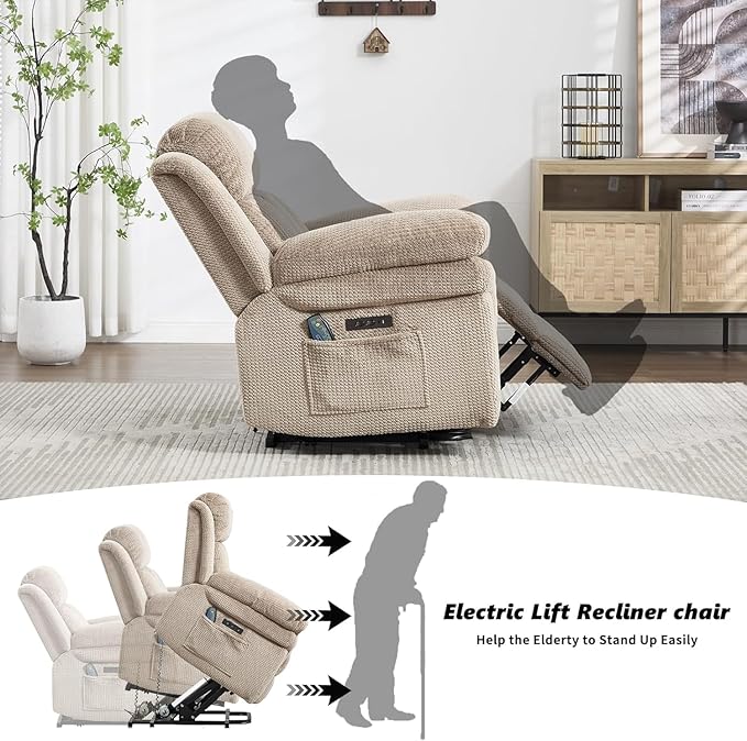 CANMOV Recliner Sofa Set, 2 Oversize Power Lift Recliner Chair and Manual Loveseat with Overstuffed Armrest for Living Room,Bedroom Furniture,Office,1+1+3 Seat, Light Brown