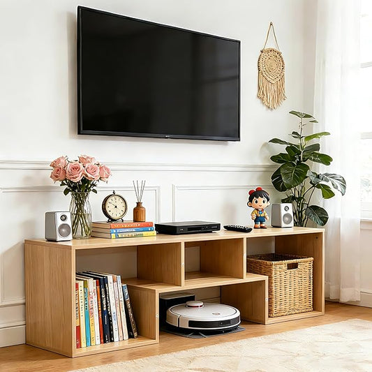 Lightdot TV Stand for TVs up to 55'', Modern Entertainment Center with Open Storage Large Capacity for Collection, Media TV Table Console for Living Room/Bedroom/Sofa Cabinet, Easy Assembly - Walnut