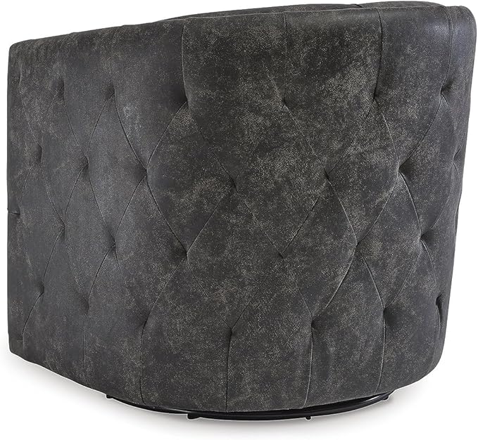 Signature Design by Ashley Brentlow Tufted Barrel Accent Swivel Chair, Distressed Black
