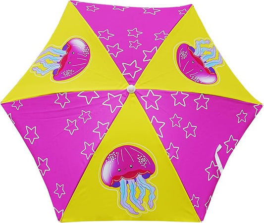 AMMSUN 5ft Seaside Umbrella for Sand Box Water Table Picnic Table - Kids Durable Umbrellas for children Beach Camping Garden Outdoor Play Shade Pink Yellow Jellyfish