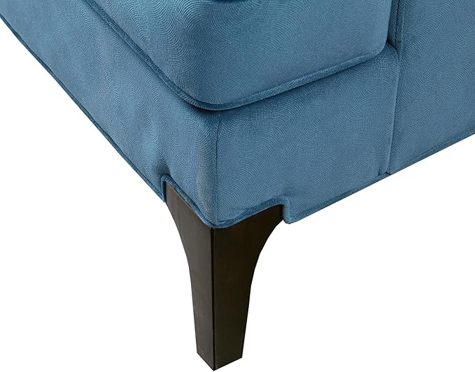 Martha Stewart Anna Upholstered Accent Chair, Removable Lumbar Pillow Support, Square Arm, Jacqard Fabric, Chic Modern Wide Cushion Seat Bedroom Lounge Comfy, Blue, 30.75" W x 32.25" D x 32.5" H