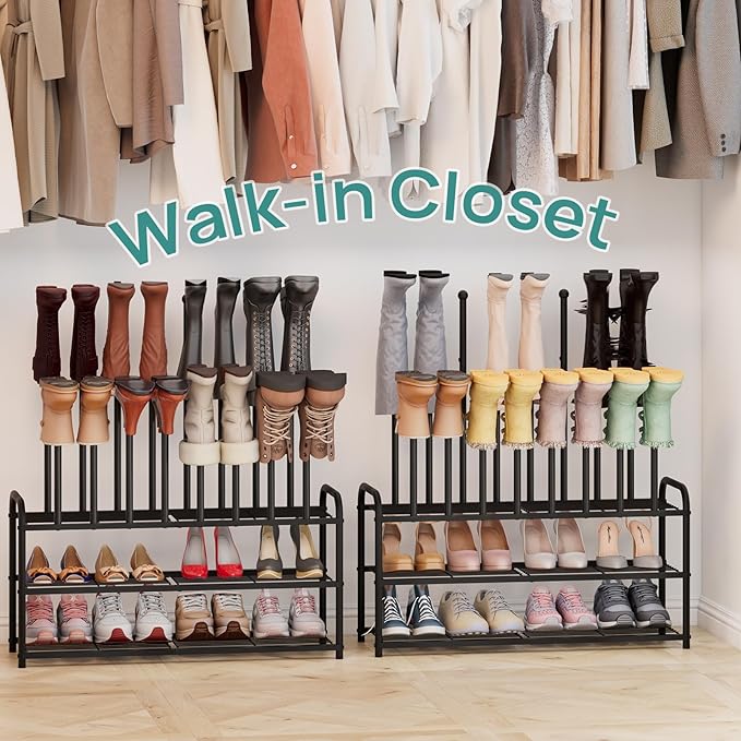 Tall Boot Rack, Long Boot Rack Organiser, Tall Boots with Shoe Rack for Closet, 3-Tier Shoe Shelf Storage Organiser for Entryway