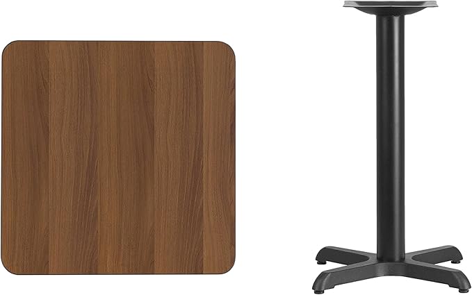 Flash Furniture Graniss 24'' Square Walnut Laminate Table Top with 22'' x 22'' Table Height Base
