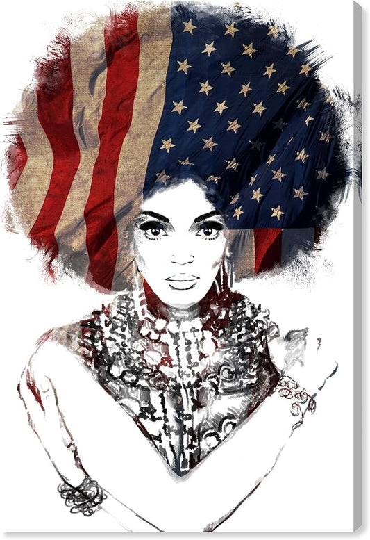 The Oliver Gal Artist Co. People and Portraits Wall Art Canvas Prints 'New American Woman' Home Décor, 24 in x 36 in, White, Black