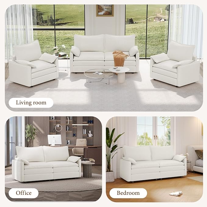 Vesgantti 74" Loveseat Sofa for Living Room, Comfy Cloud Couch Deep Seat Chenille Modern 2 Seater Small Sofa with Armrest Pillow, Easy Assembly for Small Spaces, Snow White | Sink-in Comfort, Height Adjustable, Easy Rearrangement, Extra-deep Ottoman, S...