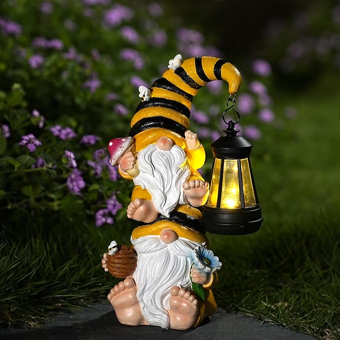 Garden Gnomes Outdoor Statue with Led Lantern Outdoor Decor Waterproof for Yard,Patio,Lawn,Gnome Gifts for Women,Mom,Gnomes Decorations for Yard