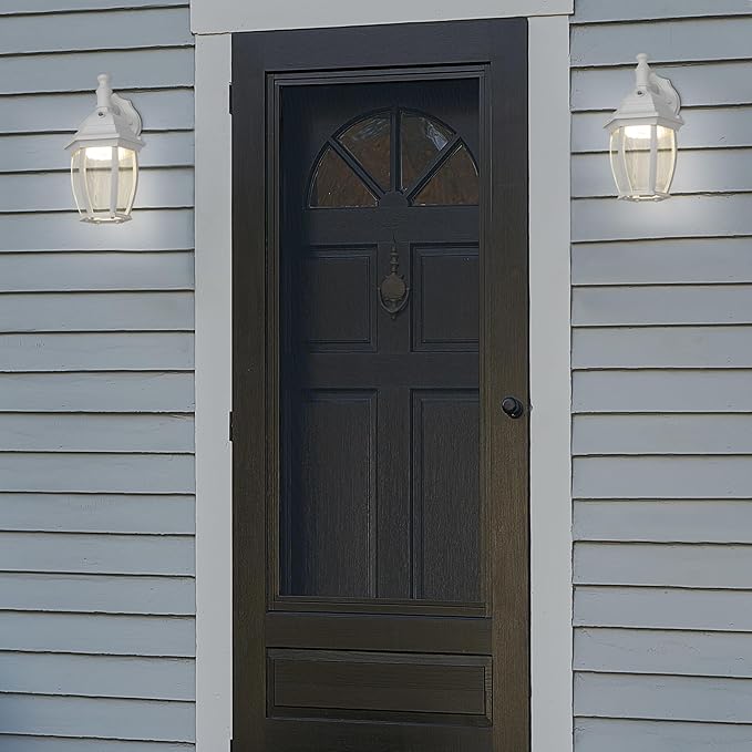 Maxxima LED Outdoor Wall Light - Features Clear Water Glass, 3000K Warm White, 580 Lumens, Dusk to Dawn Photocell Light Sensor, Patio or Porch Sconce Fixture, Ideal for Exterior Decor Lighting - White