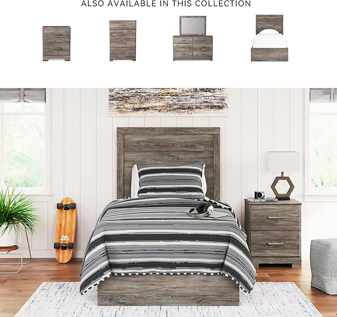 Signature Design by Ashley Ralinksi Rustic Twin Panel Bed, Foundation or Box Spring Needed, Light Gray