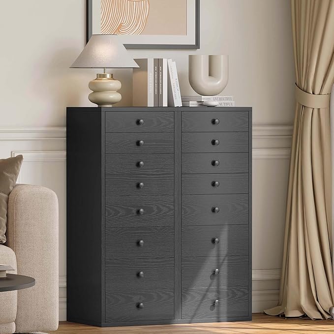 LIKIMIO Tall Dresser, Small Dressers with 8 Storage Drawers, Chest of Drawers for Organizing, Tall Narrow Dresser for Bedroom, Black