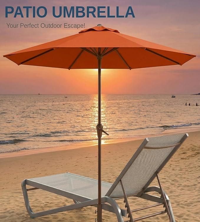10FT Patio Umbrella, Outdoor Umbrella with Push Button Tilt and Crank, 8 Sturdy Ribs, UV Protection & Waterproof Market Umbrella for Pool, Backyard, Beach,Deck (Orange)