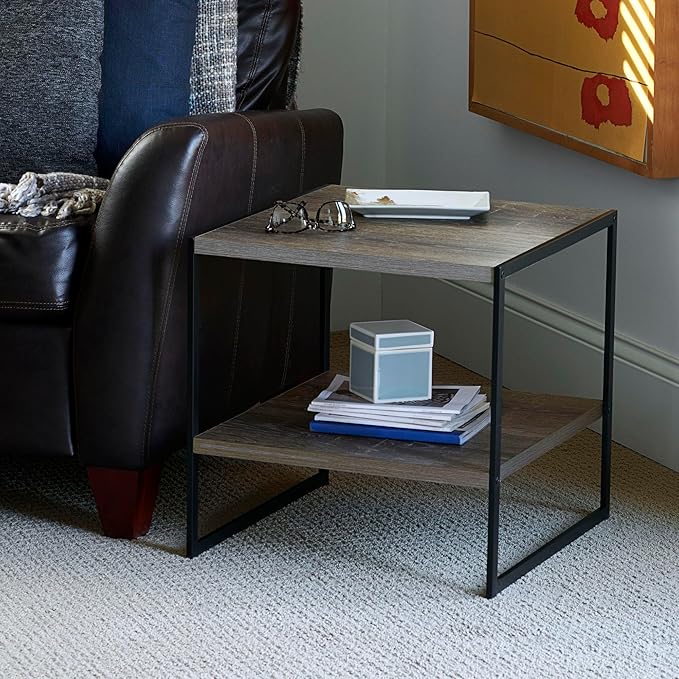 Household Essentials Square Wooden Side Table/End Table With Storage Shelf, Ashwood