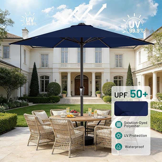 AreShark 11 FT Patio Umbrella for Outdoor, Outdoor Table Umbrella with Push Button Tilt and Crank, Outdoor Patio Umbrellas with 6 Sturdy Ribs, Patio Umbrellas for Market, Garden, Pool (Navy)