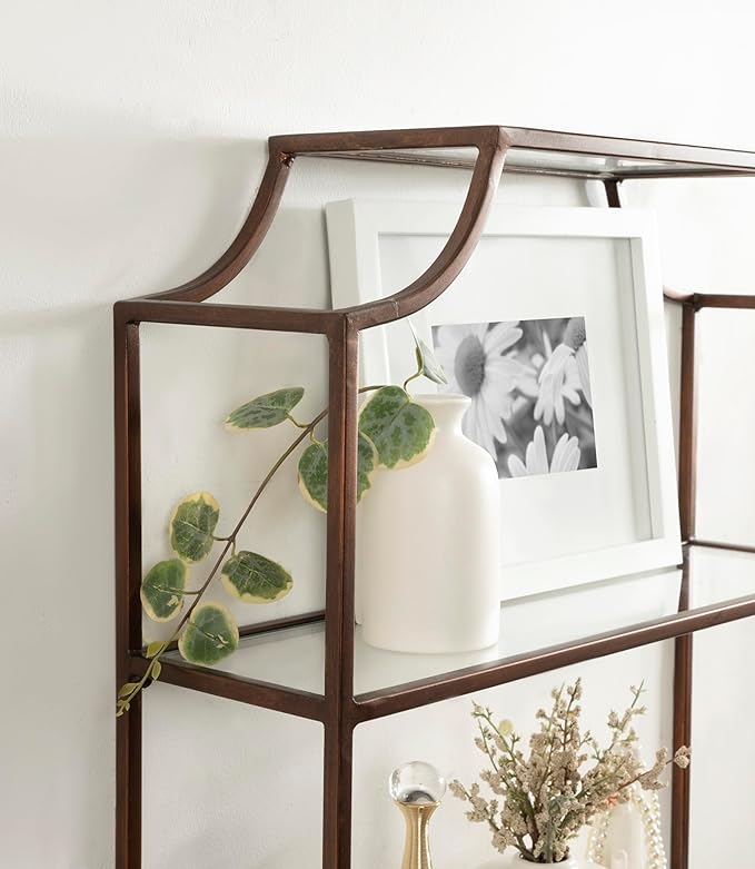 Kate and Laurel Ciel Three-Tiered Wall Shelf; 21 x 30; Bronze; Decorative Floating Shelf Storage and Wall Organizer for Over Toilet Storage Bathroom Display