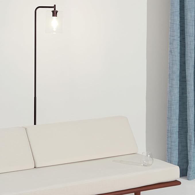 Brightech Elizabeth LED Floor lamp, Tall Lamp with Glass Shade & Edison Bulb, Industrial Lamp for Living Rooms & Offices, Vintage Standing Lamp for Bedroom in Farmhouse or Rustic Style - Bronze