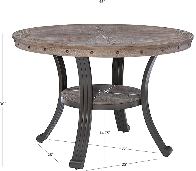 Powell Franklin Pewter Metal and Rustic Wood Table Dining