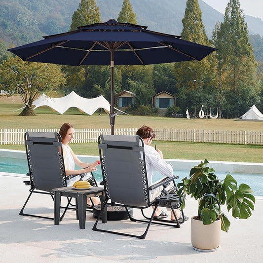 JEAREY 9FT 3 Tier Patio Umbrella Outdoor Market Umbrella Table Umbrellas with 8 Ribs 1.5 Pole Push Button Tilt and Crank UV Protection for Garden,Navy