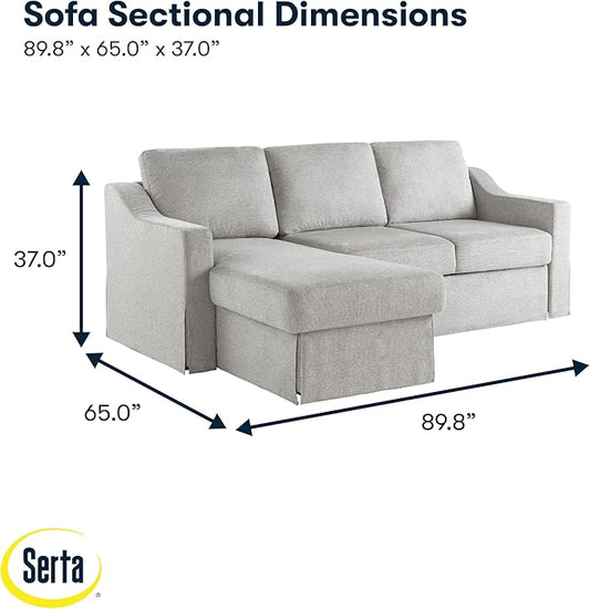 Serta Hawthorne 89.8" Slipcovered Convertible Sleeper Sofa Chaise, Queen Size, Dreamcoil Comfort, Reversible Storage Chaise, Polyester Tweed Fabric, Linen