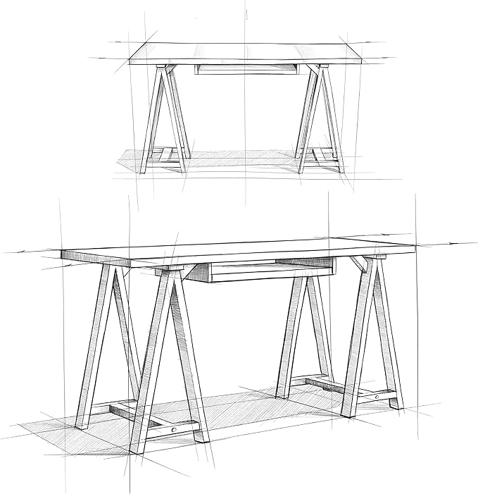 SIMPLIHOME Sawhorse Desk - 60 Inch Wide Solid Wood Writing Desk in White, Modern Industrial Home Office Computer Table for Workspace or Study with Sturdy Sawhorse Base and Integrated Keyboard Tray