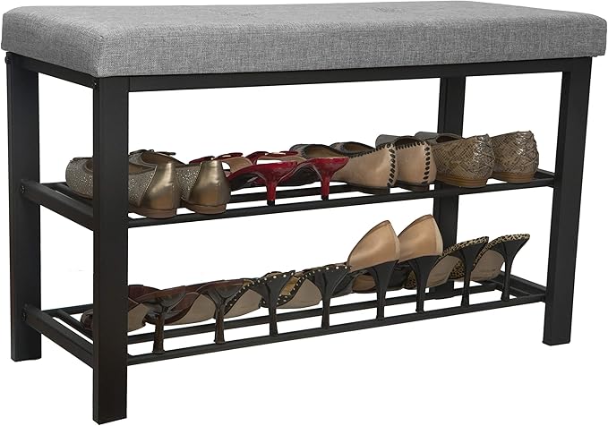 Simplify Storage Bench, Shoe Rack, Ottoman, Tufted, Padded Seating for Entryway, Bedroom, Closet & Hallway, Grey