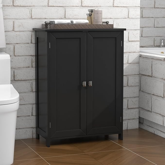 TaoHFE Bathroom Floor Cabinet, Storage Cabinet with Doors & Shelves Stylish & Functional, Bathroom Storage Cabinet. Small Bathroom Storage Cabinet Perfect for Bathroom, Living Room, Entryway, Black