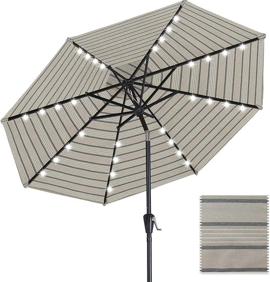 ABCCANOPY OLEFIN® 5-Year No Fading Patio Umbrella with Solar Lights (Brown&Black Stripe)