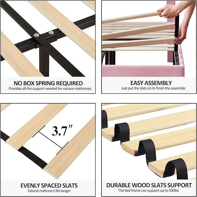Twin Size Platform Bed Frame with Height Adjustable Upholstered Headboard, Modern Mattress Foundation,Strong Wood Slat Support, No Box Spring Needed, Easy Assembly