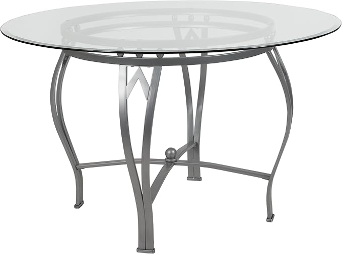 Flash Furniture Glass Dining Table, 48 in, Clear/Silver