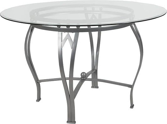 Flash Furniture Glass Dining Table, 48 in, Clear/Silver
