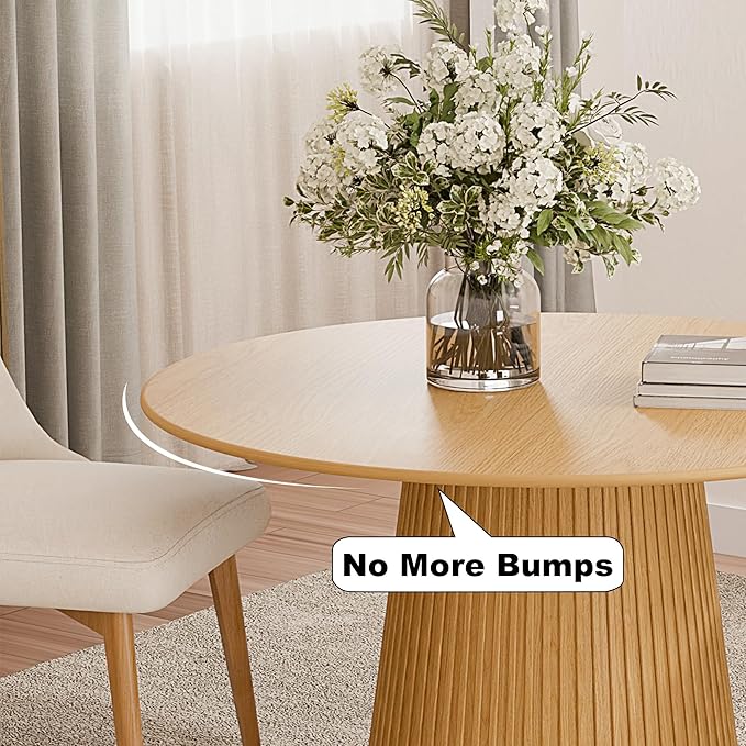 Casaphoria 46" Round Dining Table, Modern Wood Kitchen Table with Cone Grating Bar Base for Living Room & Dining Room, Easy Assembly Farmhouse Furniture for 4-6, Oak