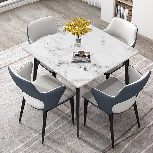 Wisfor Square Kitchen Dining Table: Sintered Stone Dining Room Table Modern Coffee Table Marble Table with Stable Metal for Kitchen Living Room Office Patio Seaside, 31.5x31.5x29.92 inch