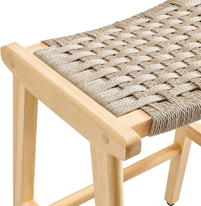 Modway Saoirse Woven Rope Wood Counter Stool - Set of 2 in Natural Natural