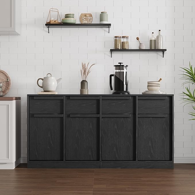 GarveeHome Sideboard Buffet Cabinet with 2 Drawers, 31.5 in Large Coffee Cabinet with Storage, Modern Storage Buffet Table for Kitchen Dining Room, Living Room (Dark, 4 Doors & 4 Drawers)