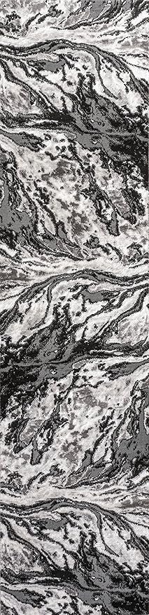 JONATHAN Y Swirl Marbled Black/Ivory Runner Rug 2X8 ft, Abstract for Living Room, Bedroom, Kitchen, Office, Easy-Cleaning, High Traffic, Pet-Friendly, Non-Shedding SOR203E-28