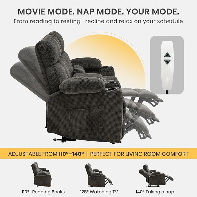 GUEAPY 68" Power Reclining Loveseat with Heat & Massage, Wall Hugger Double Reclining Sofa with Console, Cup Holders & Storage, Power Recliner Couch for Camper, Trailer, RV, Home Theater Living Room