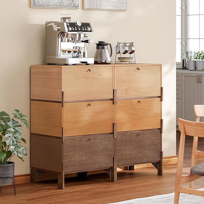 Sebastack Sideboard, Buffet Storage Cabinet with 3 Drawers, Easy Assembly Coffee Bar Cabinet, Wood Buffet Table for Kitchen, Dining Room, Bathroom, Office, Hallway, Three color comb (1 pcs)