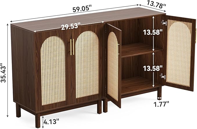 LITTLE TREE Modern Buffet Cabinet with Storage, Set of 2, 59 Inch Kitchen Sideboard Cabinet with 4 Doors, Coffee Bar Cabinet for Dining Room, Living Room