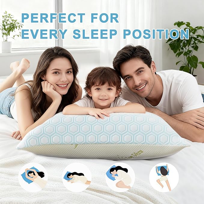 Cooling Pillows Queen Size Set of 2, Adjustable Shredded Memory Foam Bed Pillows for Hot Sleepers - Firm Supportive Cool Pillow for Side Back Stomach Sleepers with Removable Washable Cover