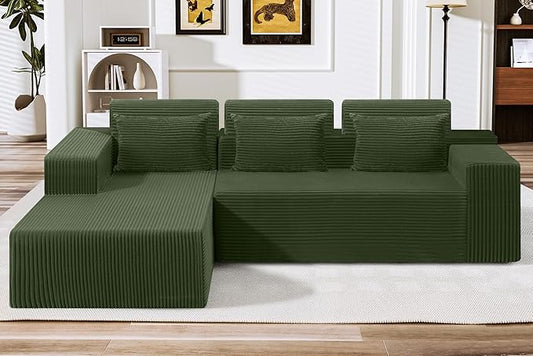 HABUTWAY Sectional Couches for Living Room,No Assembly L Shaped Couch 105" Modular Sectional Sofa Couch with Deep Seat,Cloud Couches Furniture Sets for Apartment,Corduroy (Green, Left Facing)