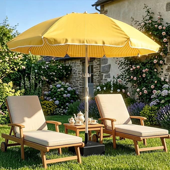 HOMEDEMO Boho Patio Umbrella with Fringe, Outdoor Tassel Umbrella with UPF50+ Sun Protection and Push Button Tilt, Premium Aluminum Pole & Fiberglass Ribs, Includes Hanging Hook