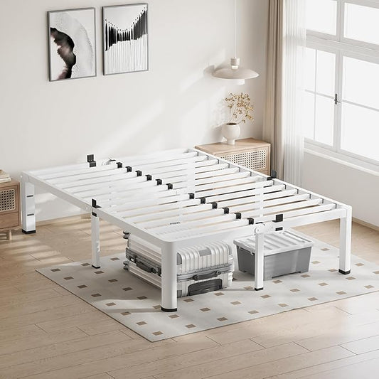 12 Inch White King Size Bed Frame, 3500Lbs Heavy Duty Metal Platform with Round Corner Legs Mattress Slide Stopper, Steel Slat Support No Box Spring Needed, Noise Free, Non-Slip, Easy Assembly