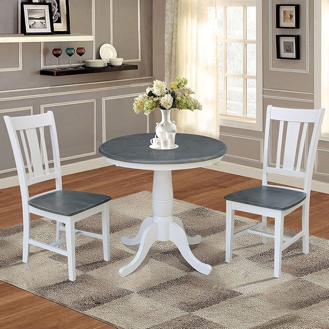 IC INTERNATIONAL CONCEPTS 30" Round Solid Wood Gray Table with 2 San Remo Chairs