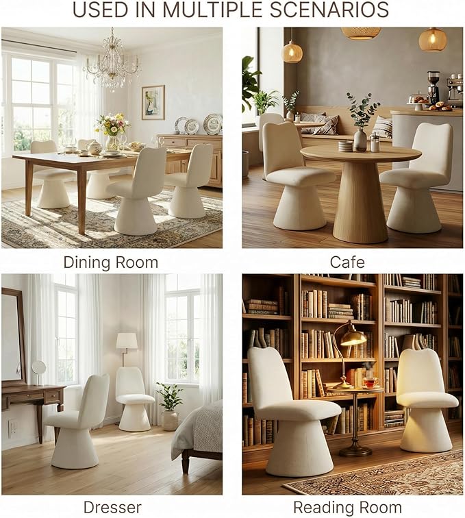 Swivel Dining Chairs Set of 4, Modern Upholstered Dining Chair Mid Century Kitchen Chairs with High Back, 360 Degree Rotating Vanity Chair for Dining Room, Bedroom, Farmhouse, Sand