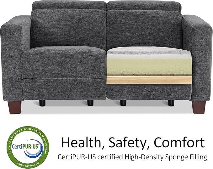 MCombo 62.2'' Reclining Loveseat, Wall Hugger Power Loveseat Recliner Sofa with Adjustable Headrest, USB A & C Charge Ports, Wood Legs, for Living Room (Fabric, HL198M1) (Dark Grey)