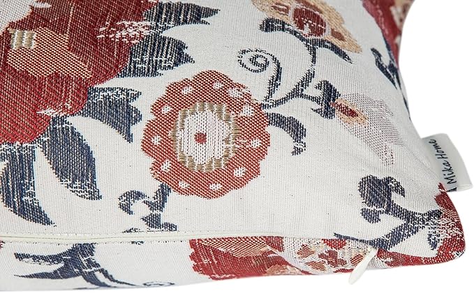 Mika Home Pack of 2 Jacquard Circle Floral Rectangle Throw Pillow Covers Oblong Pillow Cases for 12X20 Inserts Cream Red