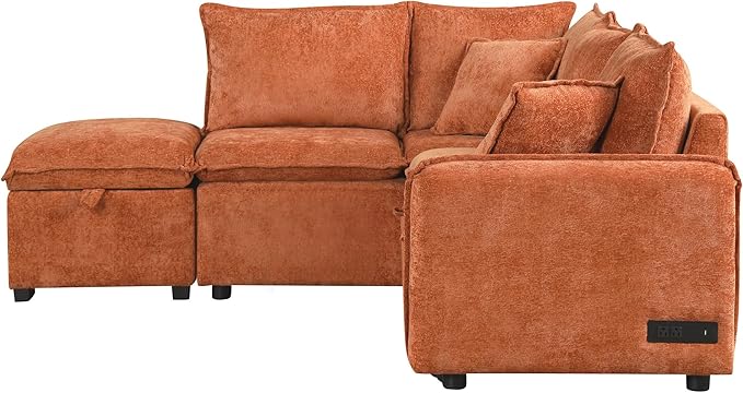 ERYE 82.5-Inch Left Facing Corner Sleeper Sectional Sofa Bed for Living Room Office,L-Shaped Chenille Upholstered Convertible Pull Out Sleeper Couch Bed W/Storage Ottoman | USB-C Ports